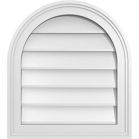 Ekena Millwork Round Top Surface Mount PVC Gable Vent w/ 2"W x 1-1/2"P Brickmould Frame, 18"W x 20"H GVPRT18X2002SN